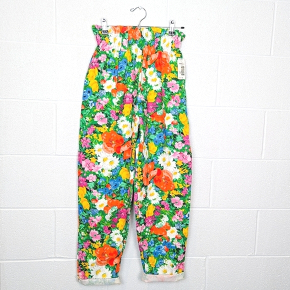 Vintage Free Size Rare NWT 100% Cotton Floral Pants Paper Bag High Rise En Trac - Picture 1 of 13